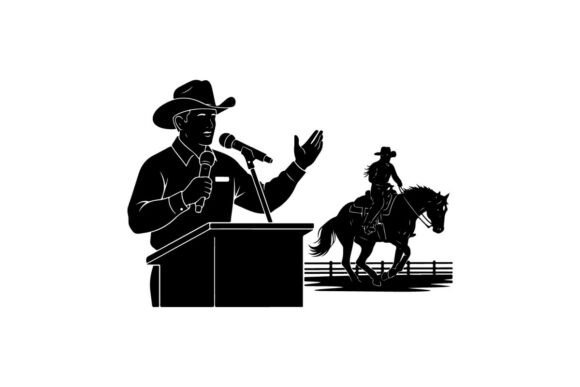 Cowboy Giving Speech at Outdoor Ranch – A Silhouette Worth Stitching