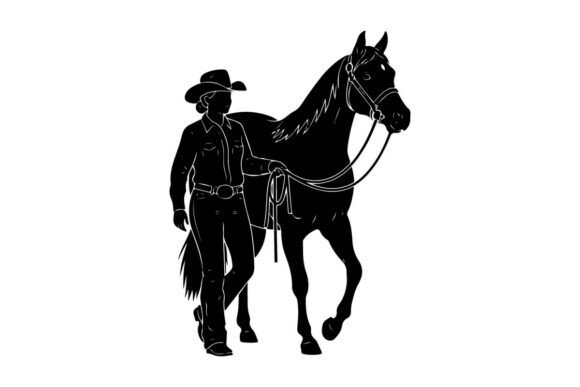 Cowboy Leading Black Horse in Silhouette Review