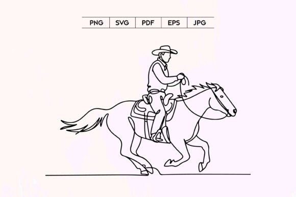 Cowboy Riding Horse Line Art for Embroidery Projects