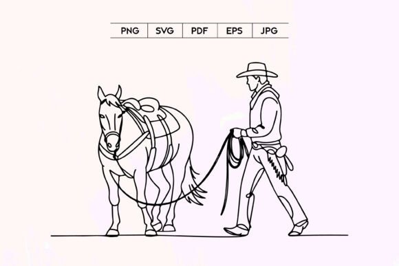 Cowboy Walking Horse Line Art for Embroidery Projects
