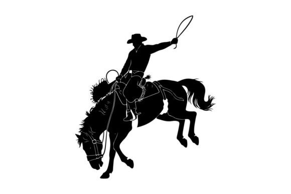 Silhouette of Cowboy Lassoing on Horse