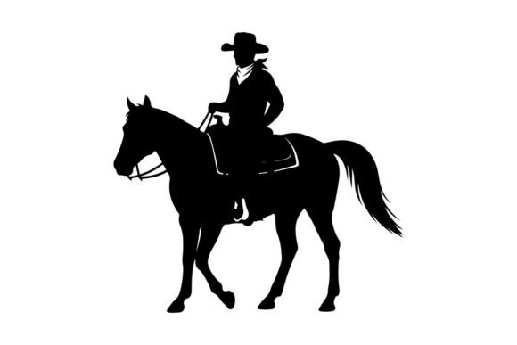 Silhouette of Cowboy Riding Horse Agains Review