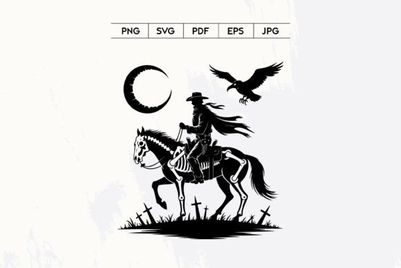 Skeleton Cowboy Rider Graveyard Vector: A Bold Design for the Right Projects
