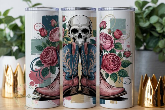 Western Floral Skull Boots Tumbler Design Review